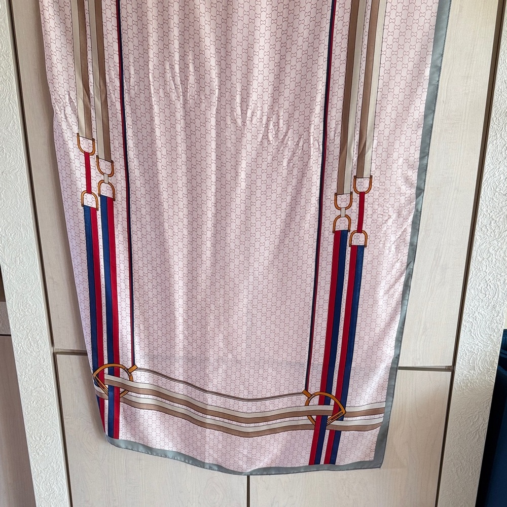 Silk Pink Striped Scarf with Nautical Strap Print